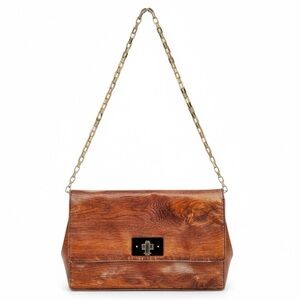 Kate Spade Madison Brown Wood Grain Patent Leather Shoulder Bag Gold Chain